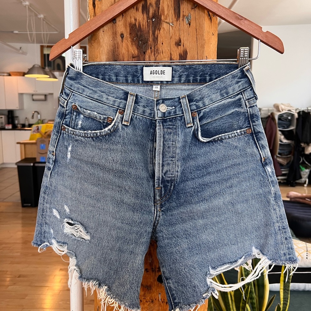 Agolde Parker Long Blue Jean Shorts